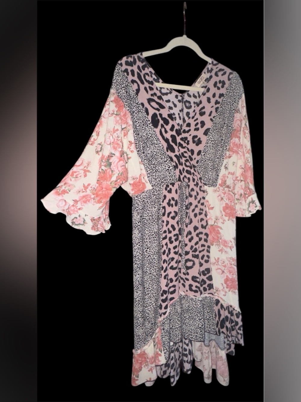 GiGio Plus+ Brand XL Mixed Print Boho Dress Floral & Leopard Flowy Midi - Picture 2 of 8